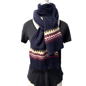 Brooks Brothers Ribbed Navy Wool Scarf with Red and White Details O/S